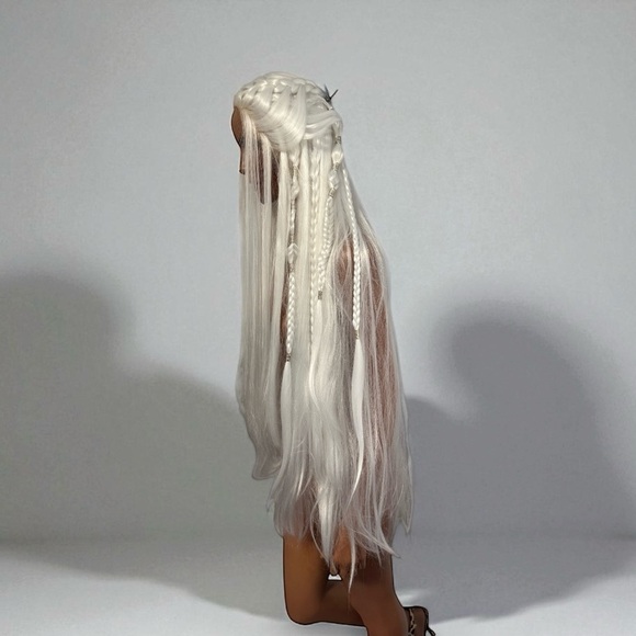 Long Platinum Blonde Braided Wig Elf Viking Mother of Dragons Lord of the Rings - Picture 4 of 12